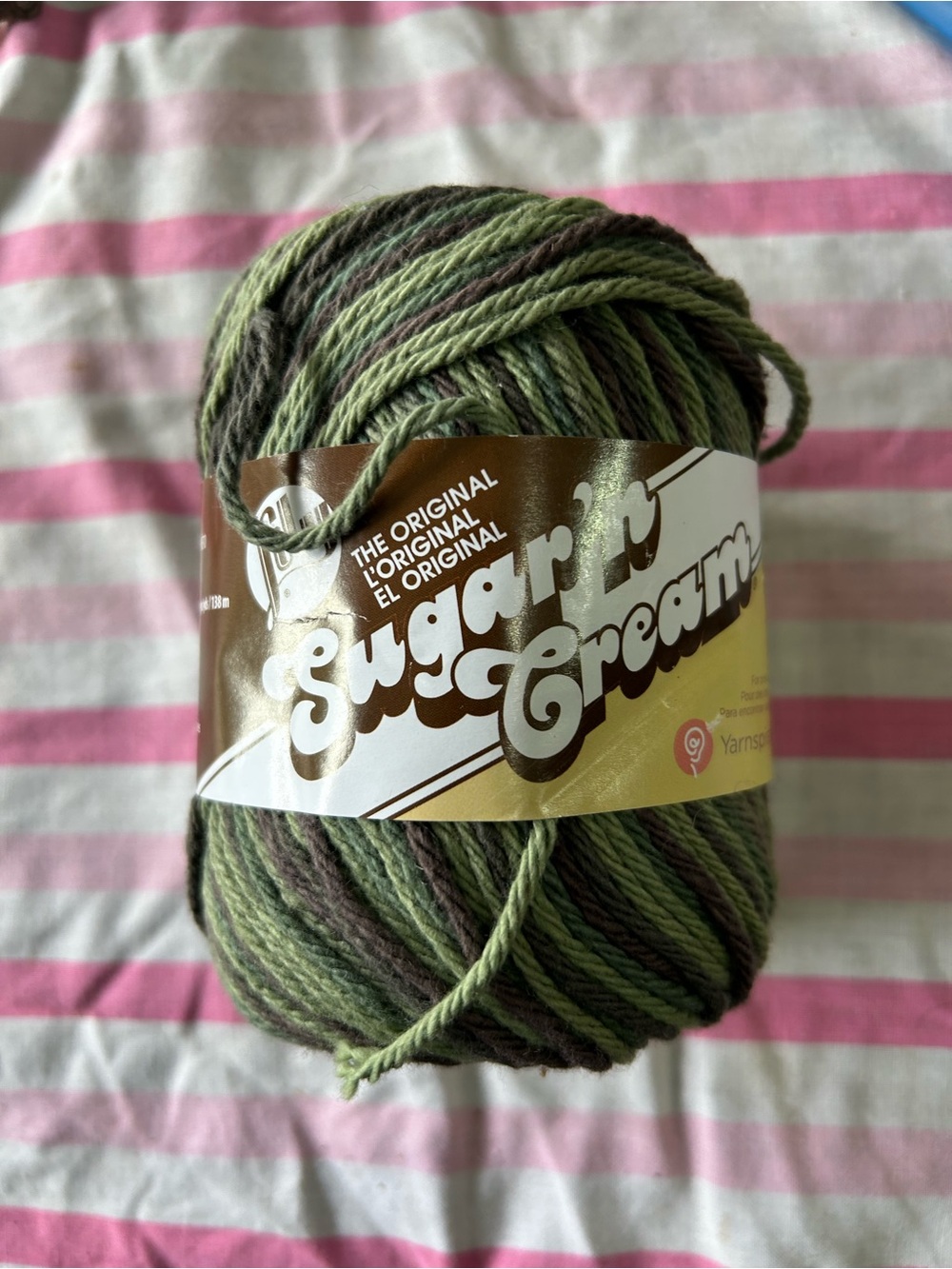 Lily YARN Cotton Variegated Yarn in Olive Green and Brown-New Old Stock green